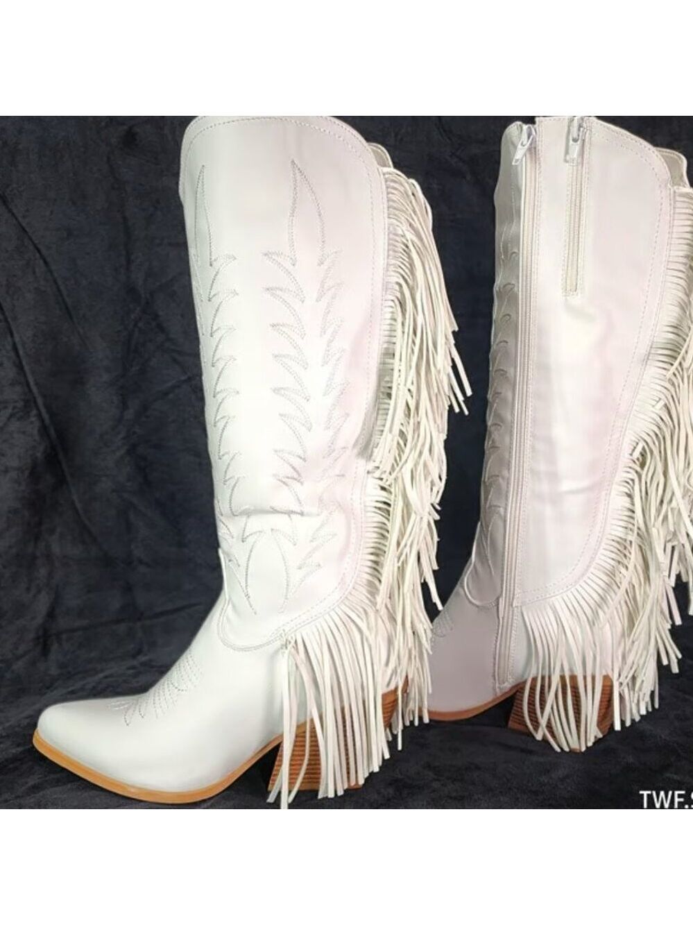 Dusty Roads Bright White Back Fringe Cowboy Western Cowgirl Boots Tuck Zipper - Picture 13 of 13